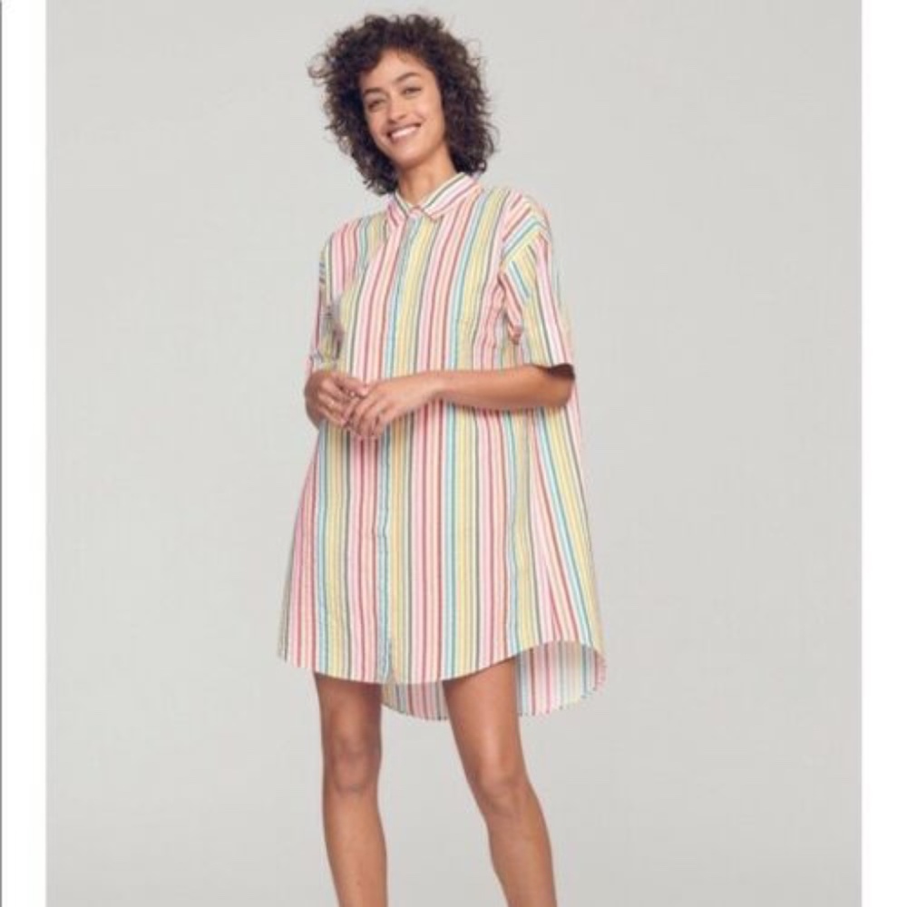 Bonobos Riviera Seersucker Shirt Dress Womens XS Button Front Multicolor Striped